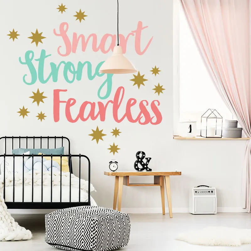 

Smart, Strong, Fearless Inspirational wall sticker Multicolor English language bedroom decorations Decals wallpaper stickers