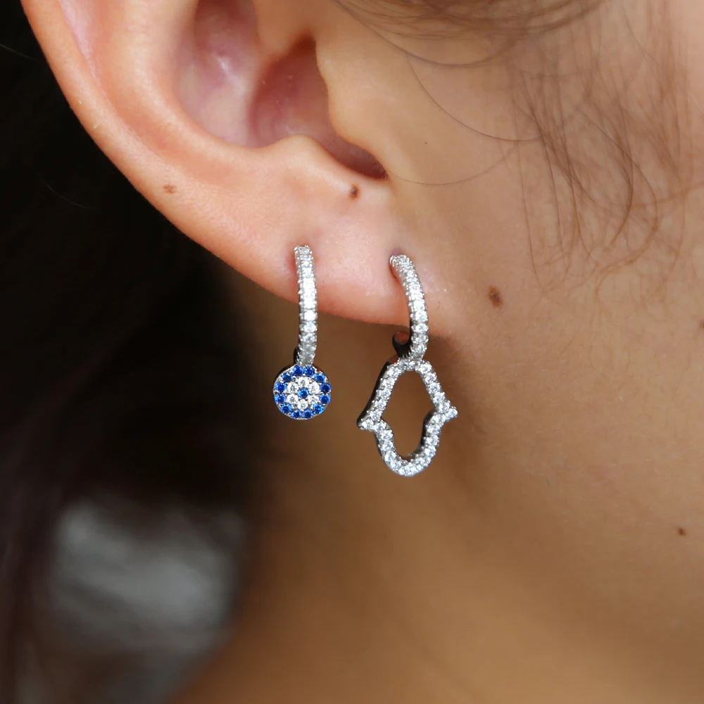 Новый тонкий Турецкий Дурной глаз хамса для рук асимметричные серьги Femme Стразы cz