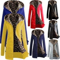 new arrival women lady thick leopard print long sleeve hoodie zipper coat warm for winter