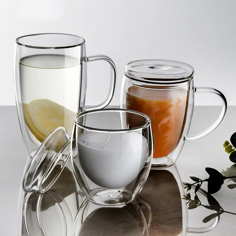

Прозрачная стеклянная кофейная кружка, чашка для молока с двойными стенками, высокая боросиликатная посуда для напитков, термостойкая круж...