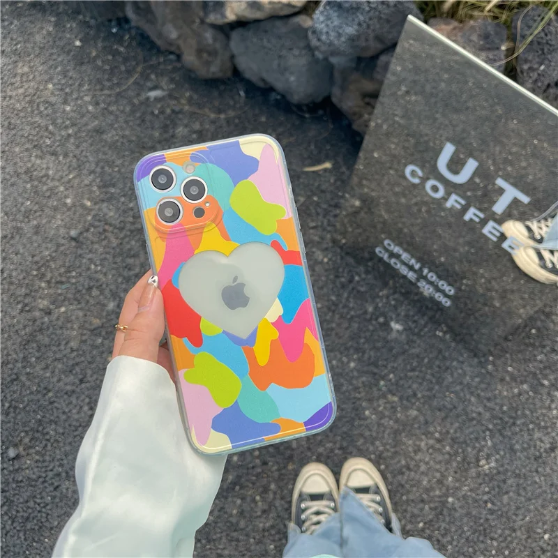 

Camera Protection Colorful Love Phone Case For iPhone 12 Mini 11 Pro SE 20020 8 7 Plus X XS Max XR Soft Anti-knock Back Cover