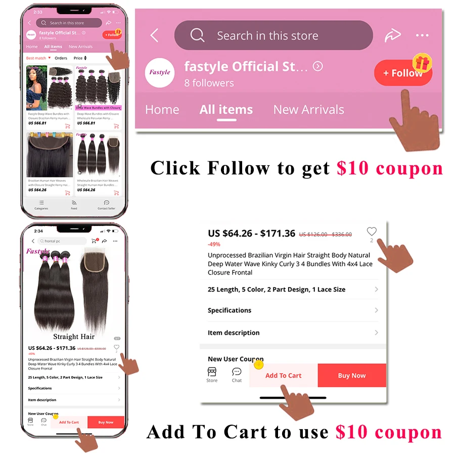 

Fastyle Brazilian Human Hair Wigs and 4x4 Closure Cheap Straight Short Lace Wigs with Pre-Plucked For Black Women