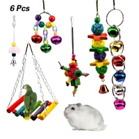 6pcs game climb non toxic wooden cage swing bite parrot toy bird hammock hanging bells decorative durable home pet