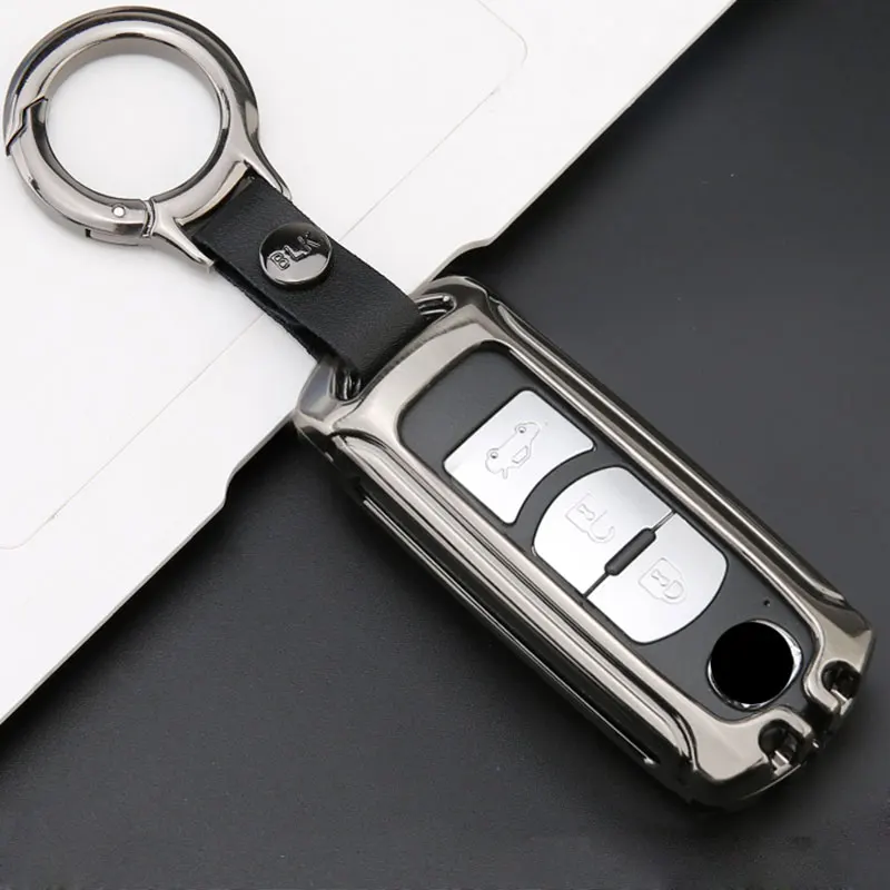 Black round buckle Цинковый сплав кожаный чехол для ключей чехол Mazda 6 Mazda 3 2 Axela Atenza CX-5 CX5 CX-7 CX-9 - Название цвета: Black round buckle