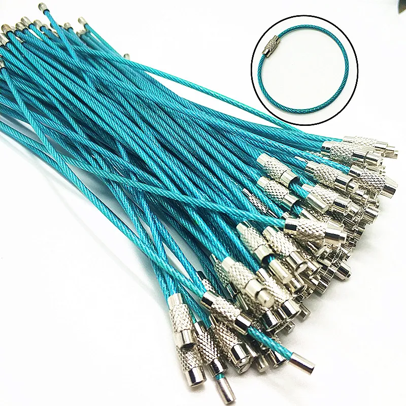 sea blue 50 шт. цепочка для ключей веревка для праздничных флажков проволока из нержавеющей стали кабельной петли винт устройство блокировки Кольцо Брелок Круг лагерь веревочные крепежи - Цвет: sea blue