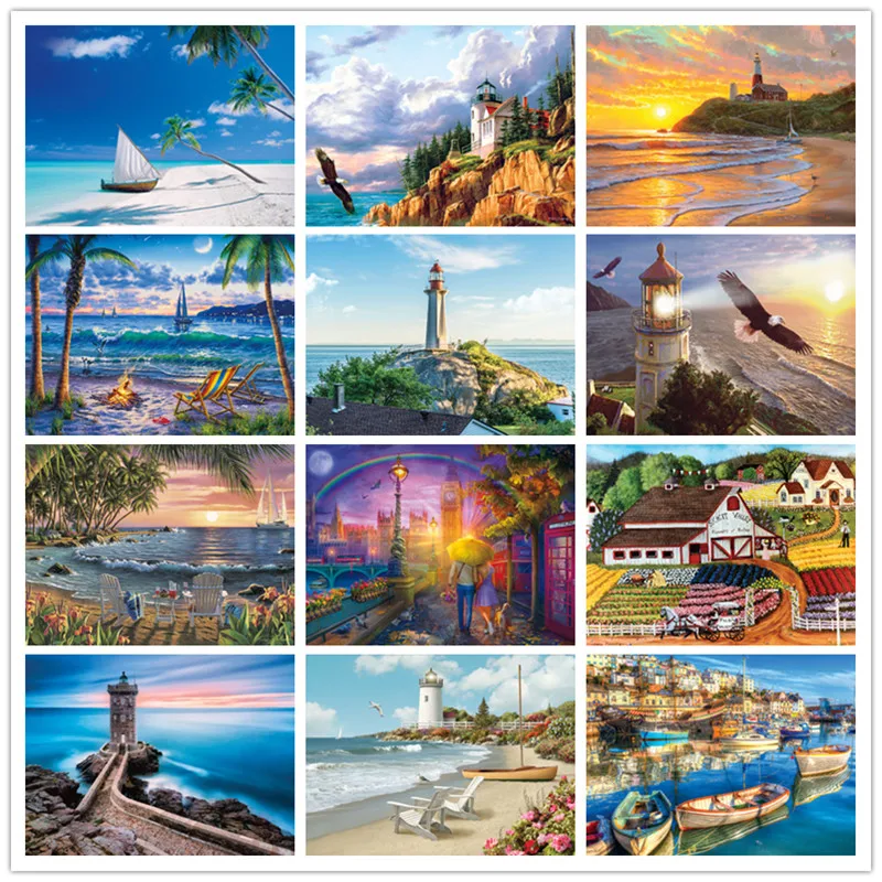 

Royal Secret 5D Embroidery Landscape Coast Villa Diamond Painting Cross Stitch Mosaic Pattern Full Round Rhinestone Home Decor