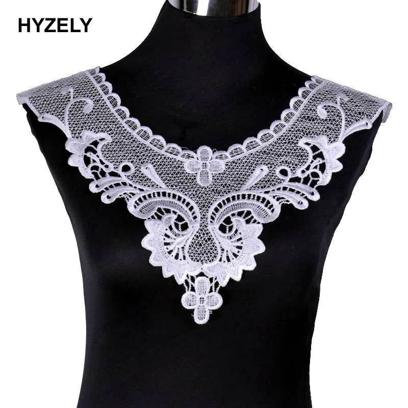Белое вышитое цветочное кружево Аппликация вырез воротник отделка свадебное