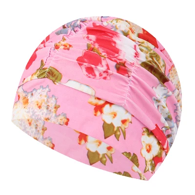 

2020 Flower Printed Women Swimming Cap Swim Pool Beach Protect Ears Hair Fabric Bathing Hat For Girls Long Hair Lady Swim Cap