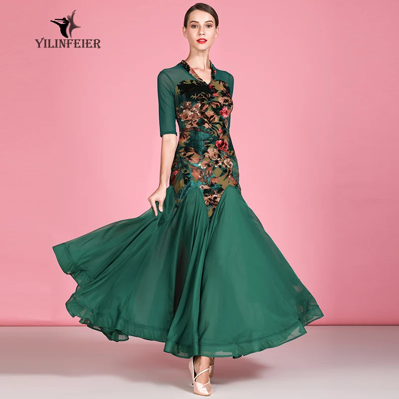 Новые бархатные для участия в конкурсах бального танца платье Танцы бальное