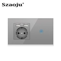 euuk standard tempered crystal glass wall panel light touch switch with usb socket combination sensor button german plug 16a
