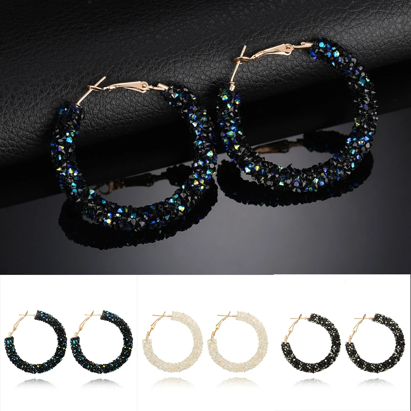 Mossovy синие круглые серьги гвоздики для женщин большие блестящие стразы модное