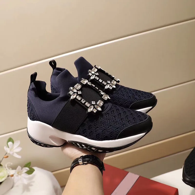 Толстые кроссовки женские модные туфли с квадратной пряжкой и кристаллами
