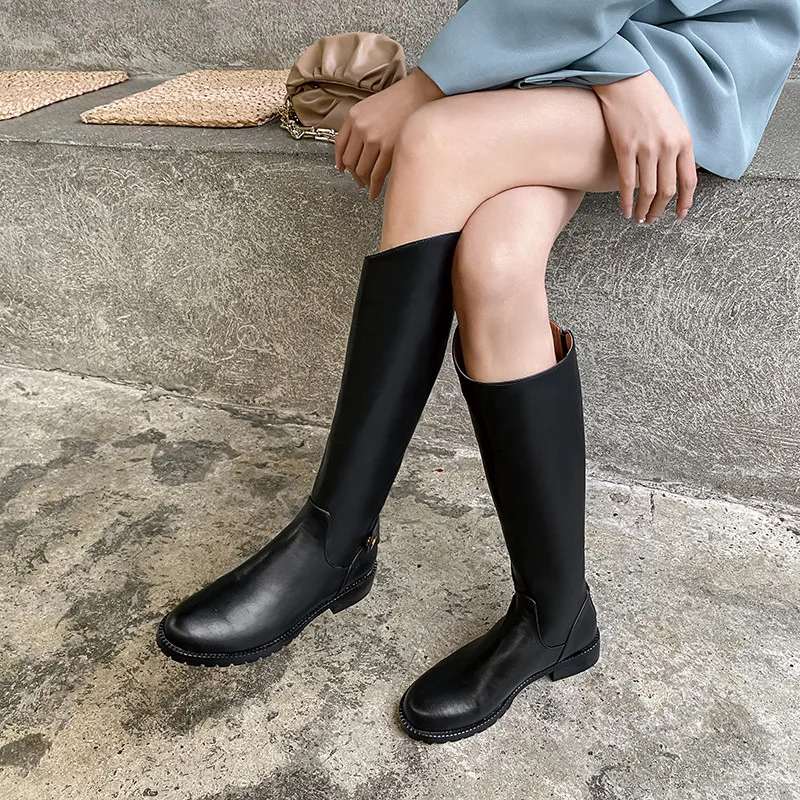 

FEDONAS Winter Women's Shoes 2021 Newest Genuine Leather Thick Heels Knee High Boots Autumn Office Lady Working Slim Long Shoes
