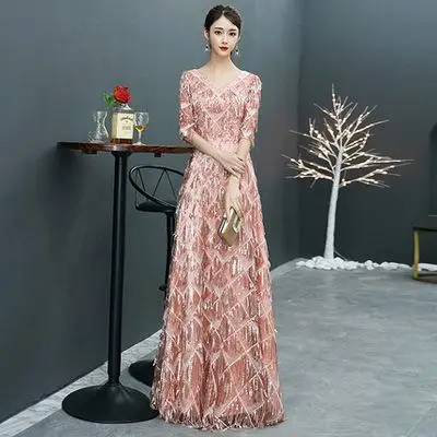 Chempagne элегантный v-вырез, Винтажные наряды пол Длина пикантные Вечеринка Cheongsam шелковый атлас с длинными рукавами Vestido Размеры S-3XL - Цвет: Style 5