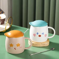 new cartoon ceramic cup cute anime pattern mug afternoon tea black tea cup with lid spoon student couple water cup 400ml