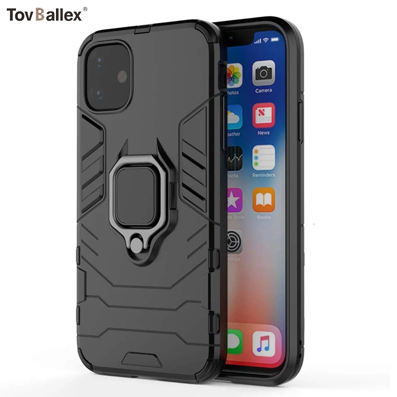 50Pcs Phone Case For Apple iPhone 11 Pro Max XS XR X 8 7 6 6S Plus SE 5 5S 360 Degree Rotate Magnetic Ring Holder Armor Cover |