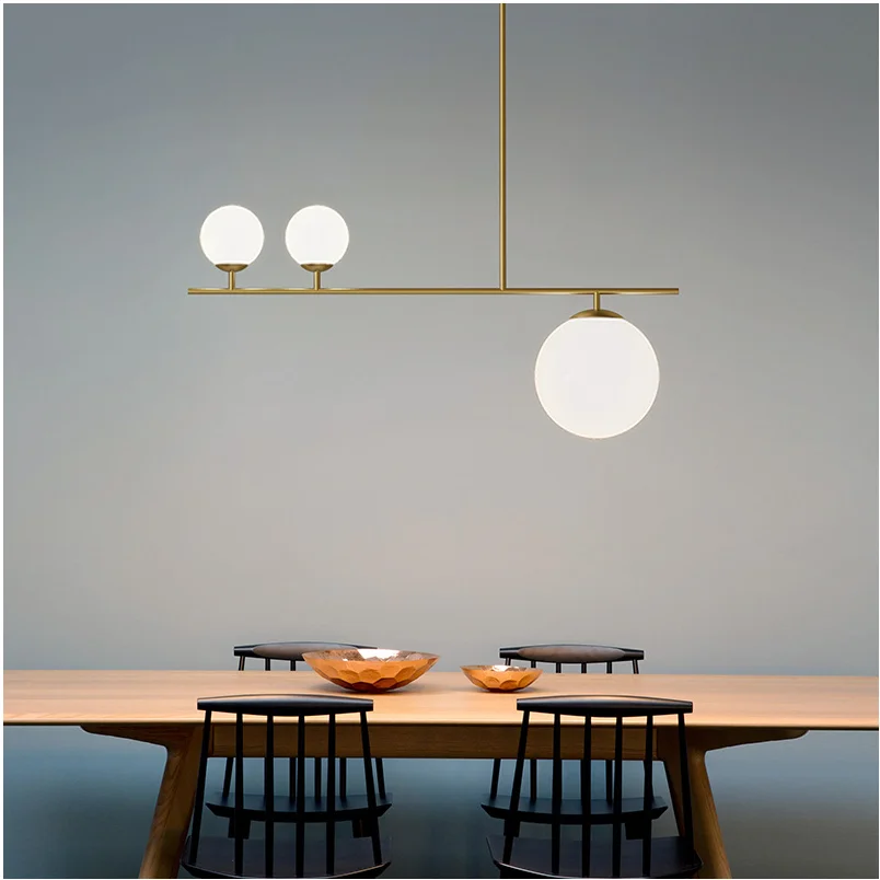 

Modern simple frosted glass ball lampshade LED chandelier indoor lighting kitchen restaurant ceiling black gold pendant lights
