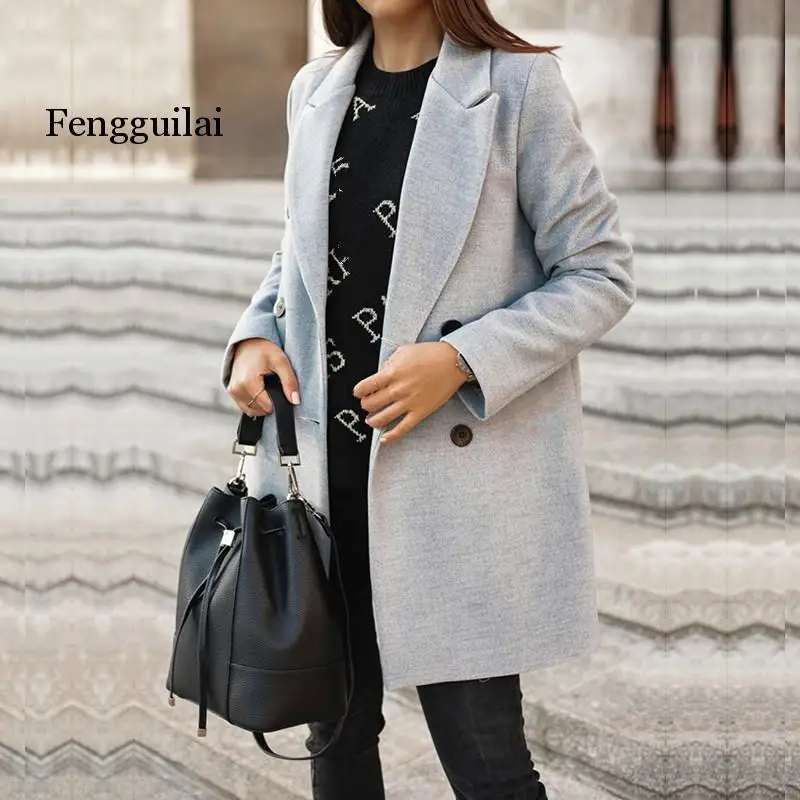 Женское Полушерстяное пальто длинное на пуговицах зимнее 2020 элегантное теплое