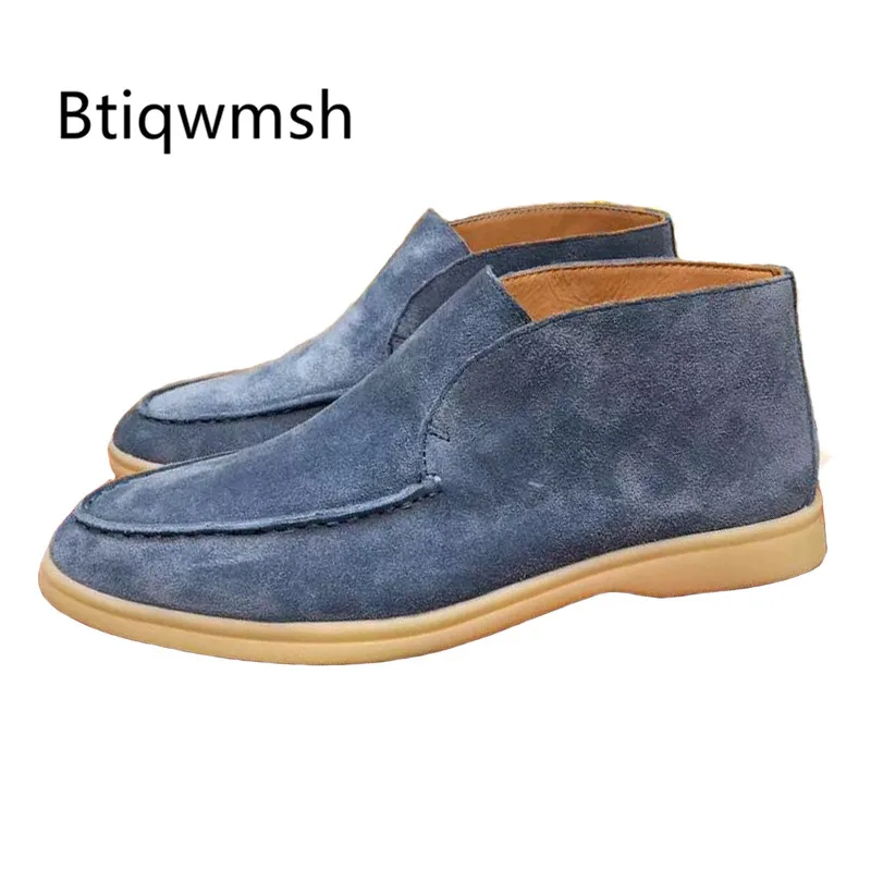 

2020 Suede Boots Man Round Toe Oxford Flat Shoes Male Real Leather Ankle Boots For Men