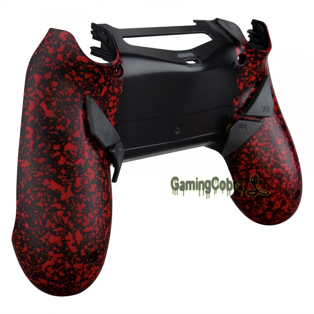 Текстурированная Красный рассвет программируемый Remap комплект для PS4 тонкий поляризационный фильтр Pro контроллер JDM 040/050/055 w/изготовленные на заказ задняя крышка в виде ракушки и 4 и пуговицами на спине