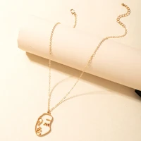 new womens face pendant necklace charm gold alloy metal geometric sweater necklace jewelry