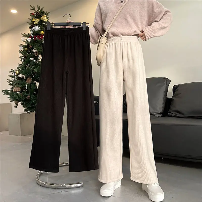 

Autumn and Winter New Casual Pants Women's High-waist Slim-fit Straight-leg Pants Plus Velvet Thickening Loose Wide-leg Pants