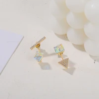 triangle asymmetrical rhinestone square colorful earrings elegant temperament magic fairy stud earrings cute jewelry