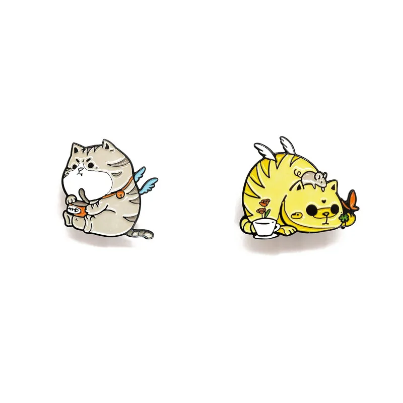 Новинка Милая брошь с котом животное длинными крыльями ленивый кот мышь играть