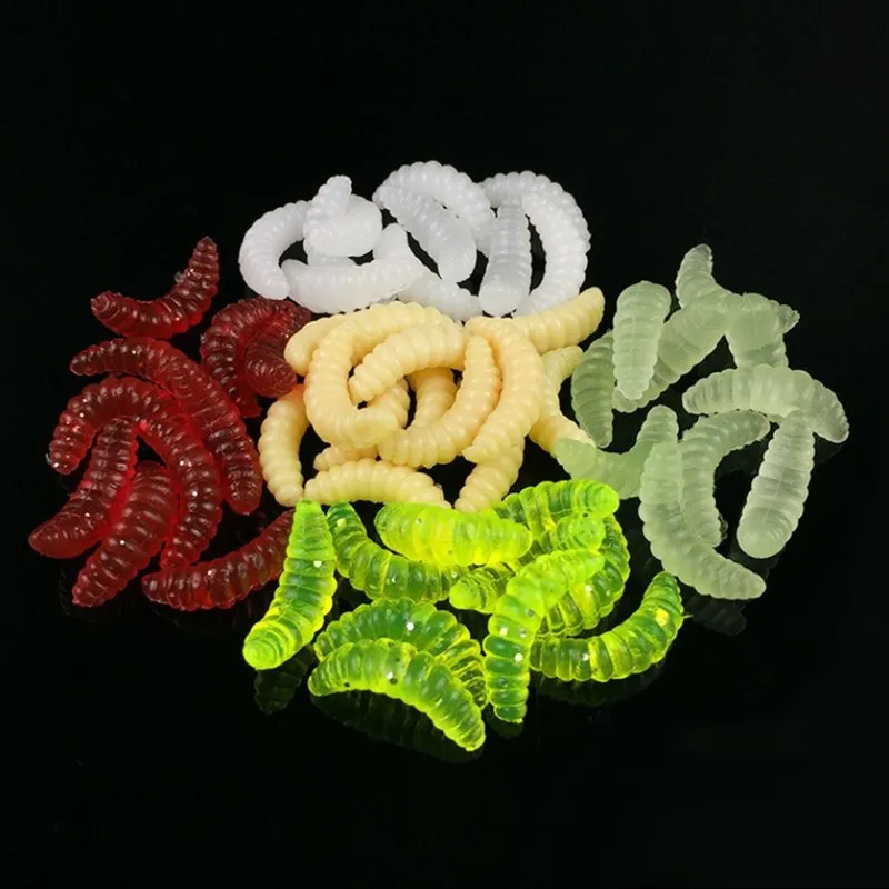 

100pcs/lot 2cm Simulate Bread Worm Soft Fishing Lure Worms Glow Luminous Fish Lures Fishing Artificial Bait Fishing Accessories