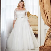 adln modest a line wedding dresses elegant scoop whiteivory appliqued three quarter sleeves bridal gown vestidos de novia