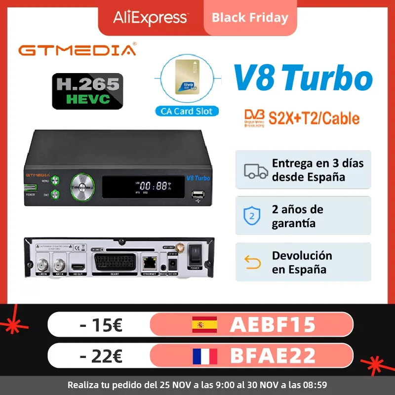 

GTMEDIA V8 Turbo Satellite Receiver 2021 New TV BOX Decoder HD DVB S2X T2 Cable 1080P M3U Support CA Card VCM/ACM PK V8 PRO 2