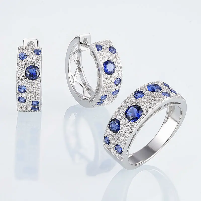 Горячая Распродажа великолепные серьги с синим цирконием Nano CZ ювелирные изделия