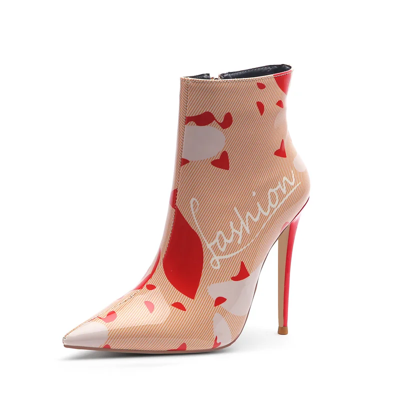 

2019 New Women Boots Ankle Boots Patent leather pointed toe Zipper Women Booties super High Heels Autumn Boots Women Shoes