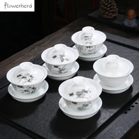 white porcelain gaiwan teaware kung fu tea set plum orchid bamboo chrysanthemum tea sets china gaiwan handpainted