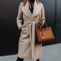 woolen coat women winter autumn overcoats vintage solid fashion long coat belted loose female outwear 2021 woman clothes