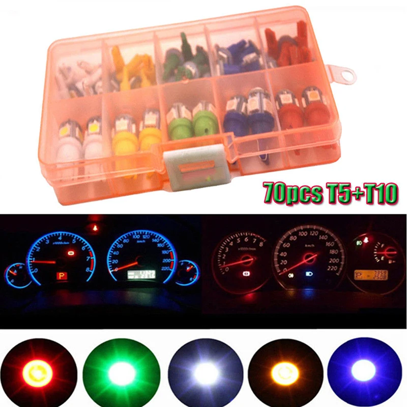 70 шт. T5 + T10 LED 5050 SMD Автомобильная приборная панель лампа для приборной панели