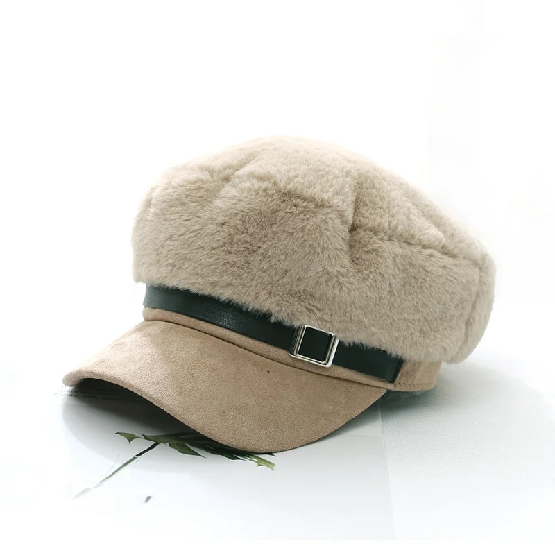Кепка газетчика с плоским верхом женская военная шапка из искусственного меха