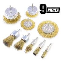 9pcs Brass Brush Wire Wheel Brushes Die 9 Sizes Coated Wire Drill Brush Set Grinder Rotary Electric Tool for Removal of Rust