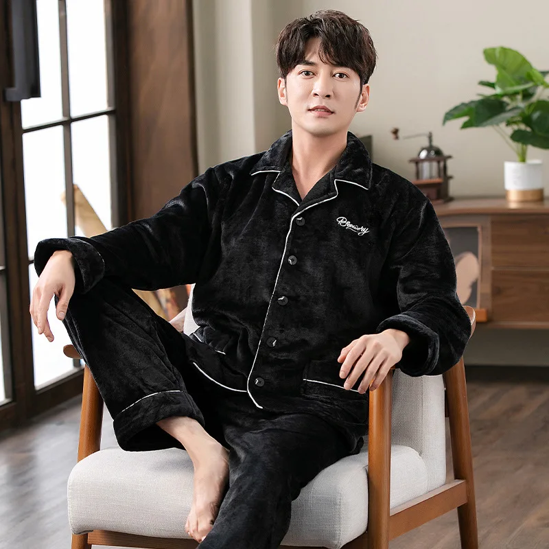 2021 Winter New Regular Men's Pajamas Set Thickened Warm Flannel Home Service 2-piece Set