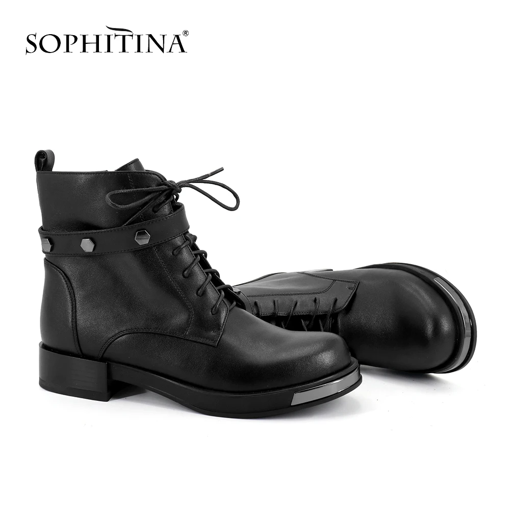 SOPHITINA/модные ботинки с металлическими украшениями; новая обувь из высококачественной натуральной кожи с круглым носком; Лидер продаж; ботильоны ручной работы; SC257