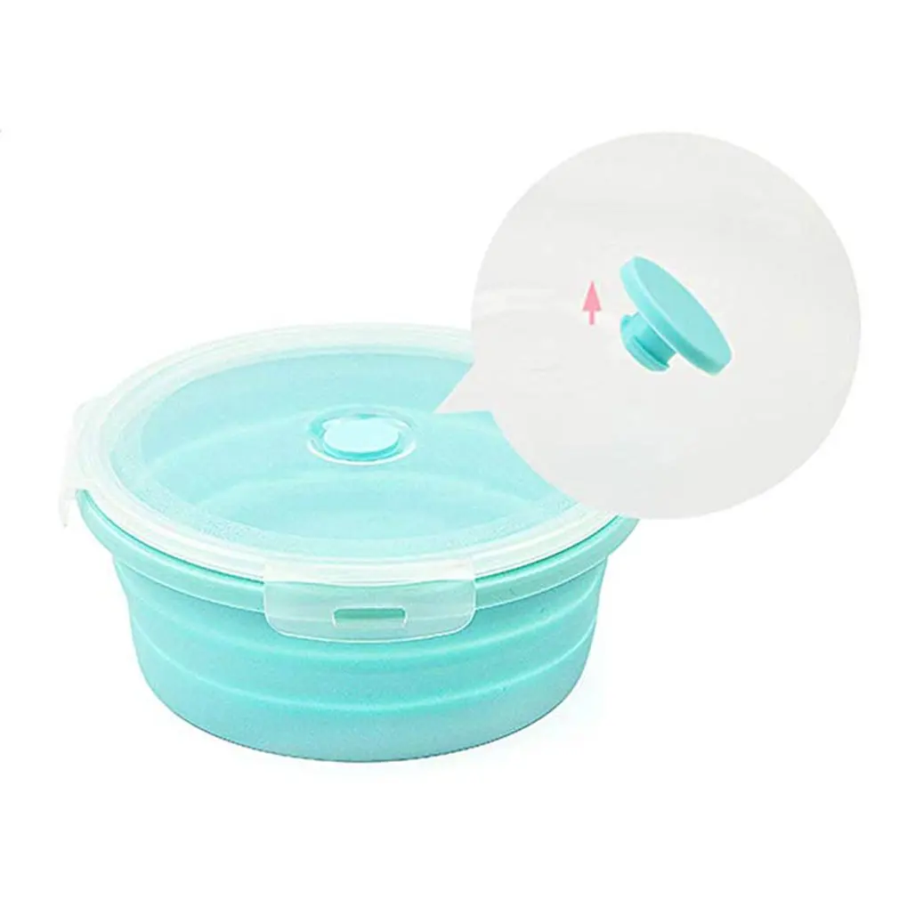 Fda Portable Folding Lunch Box Round Silicone Lunch Box Microwave Lunch Box Plastic Refrigerator High Temperature