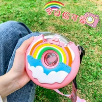childrens donut water bottle cartoon straw cup student cute plastic water cup straw cup portable outdoor sports water cup