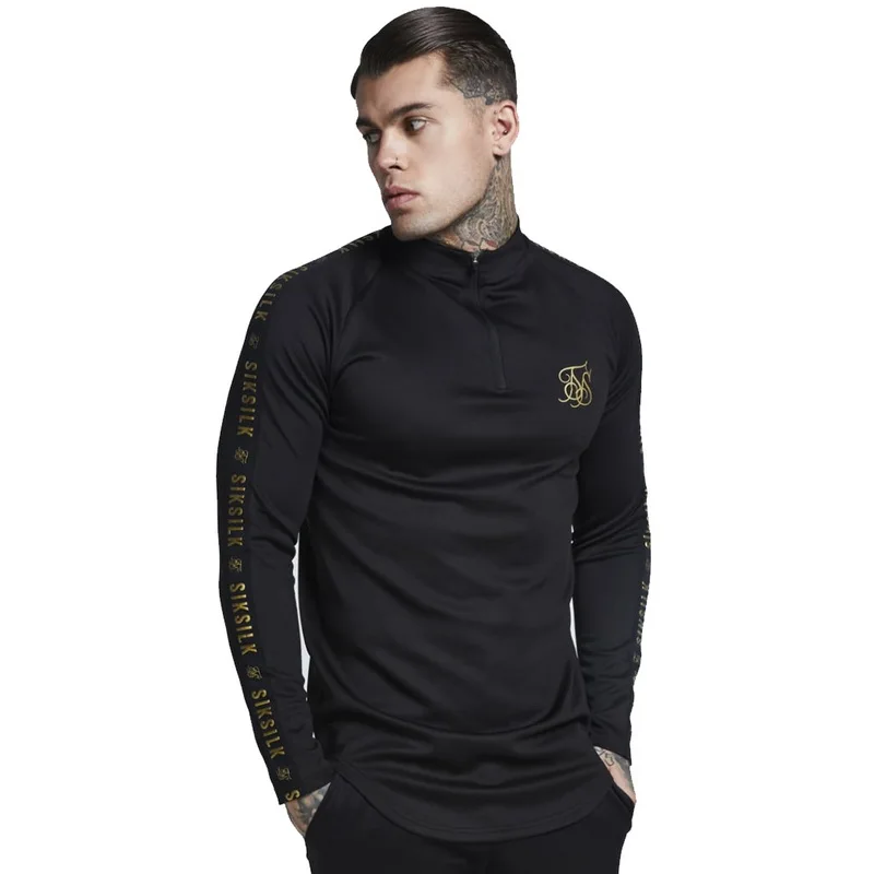 

New Fashion Men's Stretch T Shirt Solid Color army green high-elastic Zipper Sik Silk Long Sleeve Slim male Casual T-Shirt