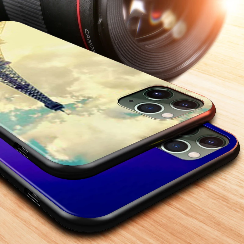 Black Cover Beautiful Eiffel tower for Apple iPhone 12 Mini 11 XS Pro Max X XR 8 7 6 6S Plus SE 2020 5 5S Phone Case