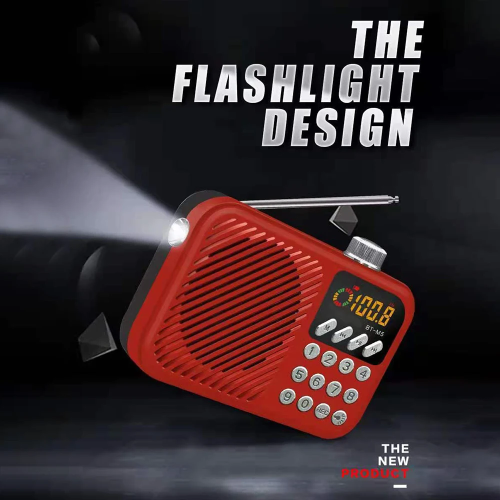 

Seniors Megaphone Walkman Speaker FM Voice Amplifier Bluetooth Loudspeaker TF Record Player Flashlight for Night with Microphone