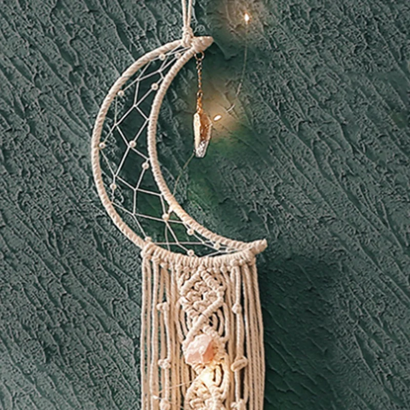 

Macrame Wall Hanging Moon Dream Catcher Hand-Woven Tapestry Crystal Stone Pendant Moon Dream Catcher Birthday Gift
