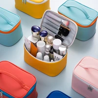 new pu portable cosmetic bag large capacity waterproof storage dressing makeup bags box candy solid color makeup bag organizer