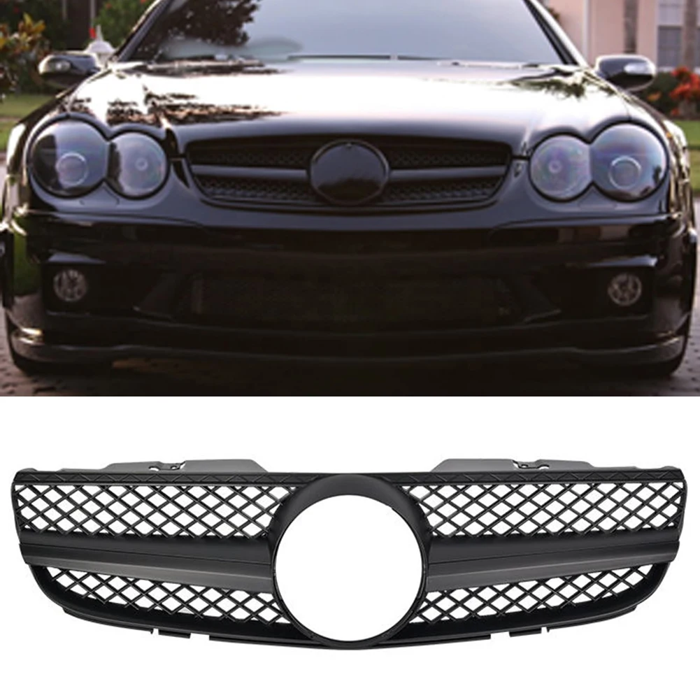 

Car Front Grille AMG-Style Mesh Grill w/ Emblem For Mercedes-Benz R230 SL-Class SL500 SL550 SL600 2007 2008 2009 Matt Black ABS