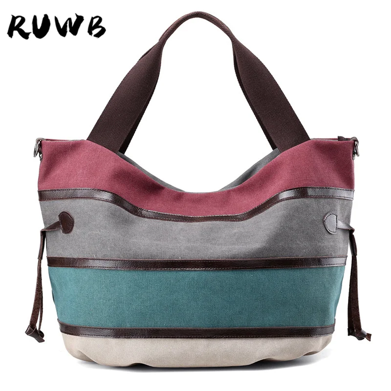 

Женская сумка на плечо RUWB, повседневная Холщовая Сумка большой вместимости для девушек, женская уличная дорожная сумка-тоут в полоску, женс...