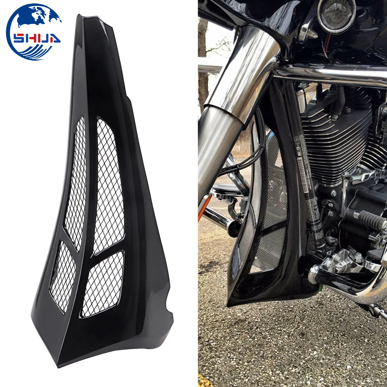 Блестящий Черный Индивидуальный спойлер для подбородка подходит Harley Touring Road King